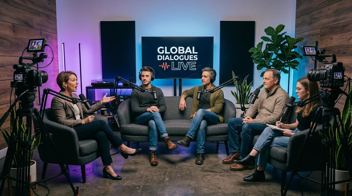 A panel recording live