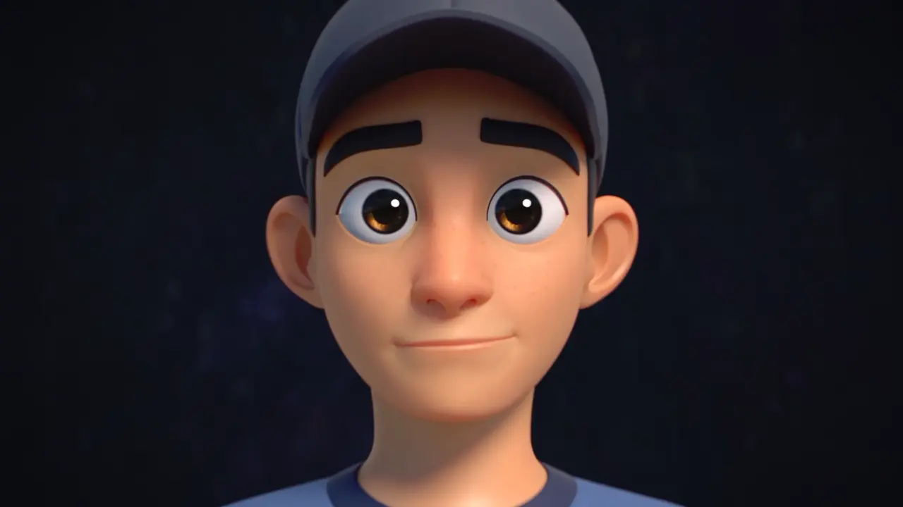 An animated face, full expression