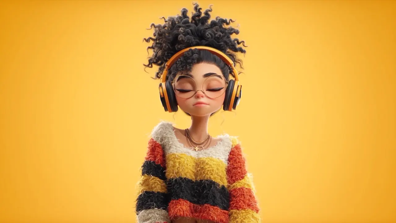 An artist dancing in headphones